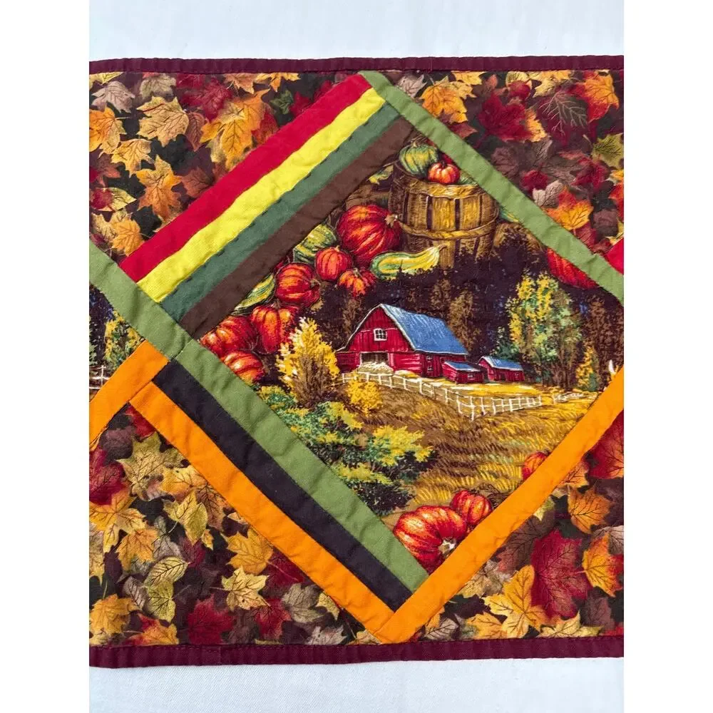 Vintage Patchwork Autumn Themed Handmade Quilted Table Runner Reversible